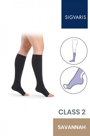 Sigvaris Essential Comfortable Unisex Class 2 Knee High Savannah Compression Stockings with Open Toe